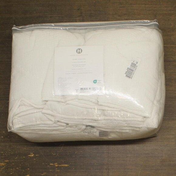 Hotel Collection Dobby Diamond 3-Piece Cotton Coverlet Set White King - Picture 2 of 8